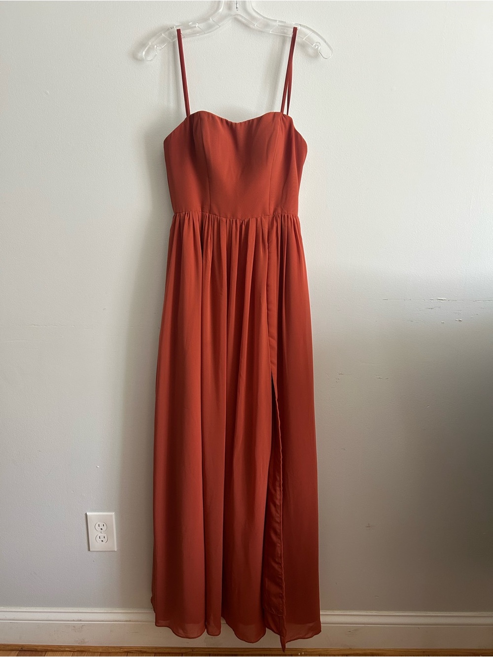 Azazie Bridesmaid Spaghetti Strap Rust Maxi Dress
